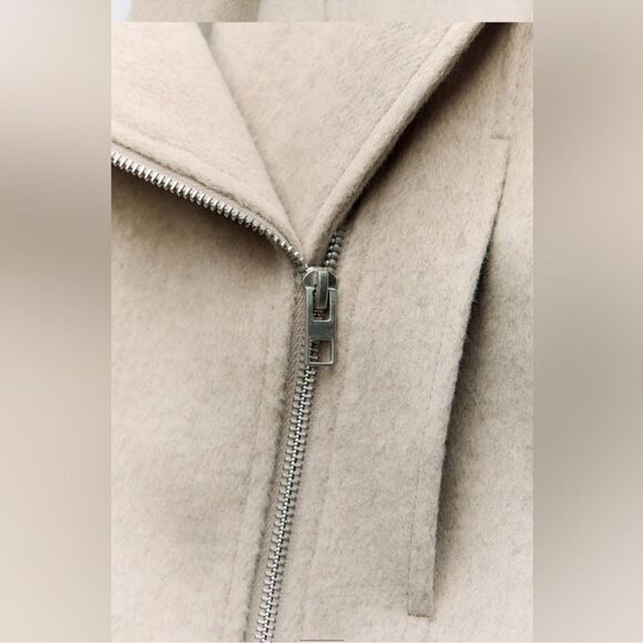 Zara Small S Felt Textured Crop Biker Jacket tan beige Women’s NWT - Picture 4 of 9